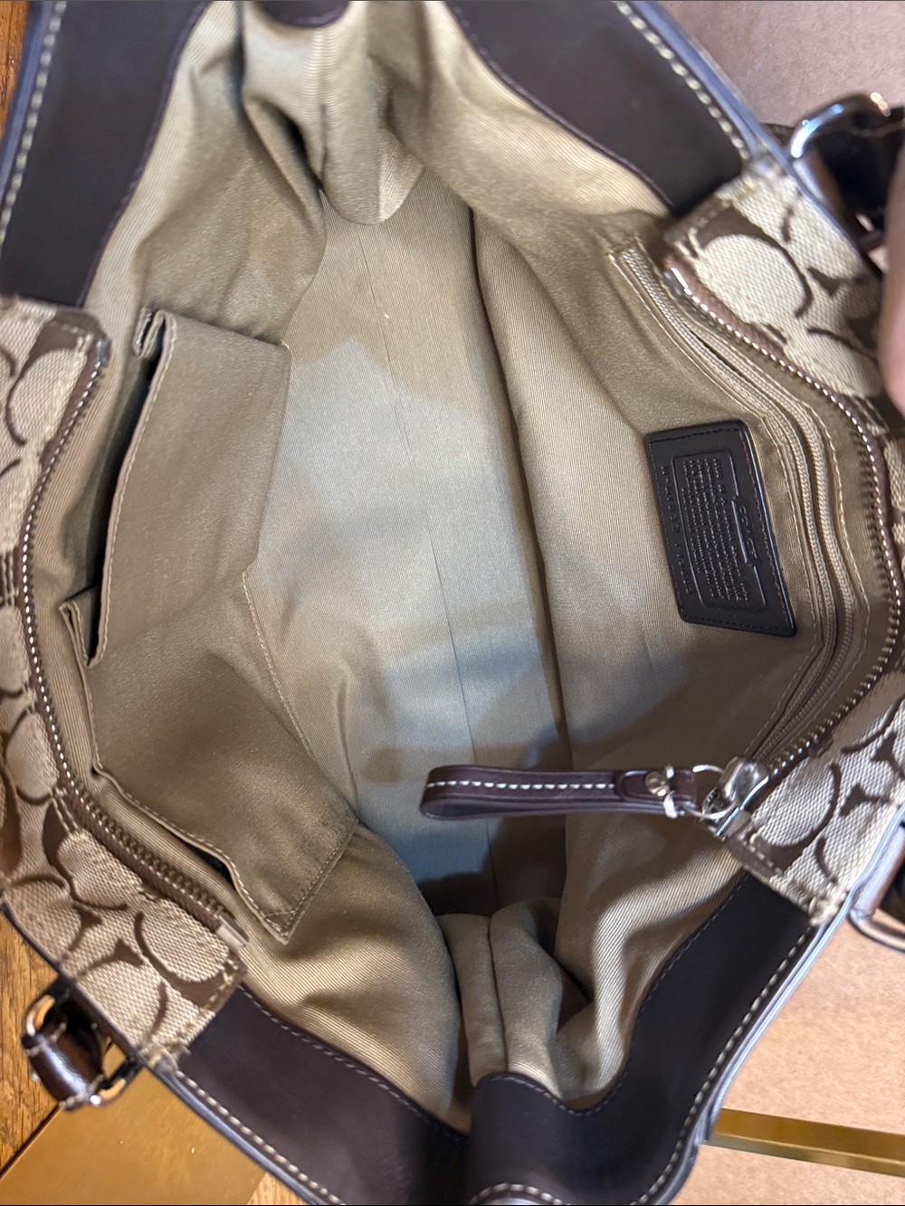 Coach F15665 Signature Gallery Tote Khaki Brown Braided Leather EUC - Picture 12 of 17